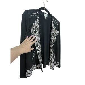 Chicos Cheetah Print Animal Stud Y2k Cardigan Blazer  blouse  1 Top M 6 8